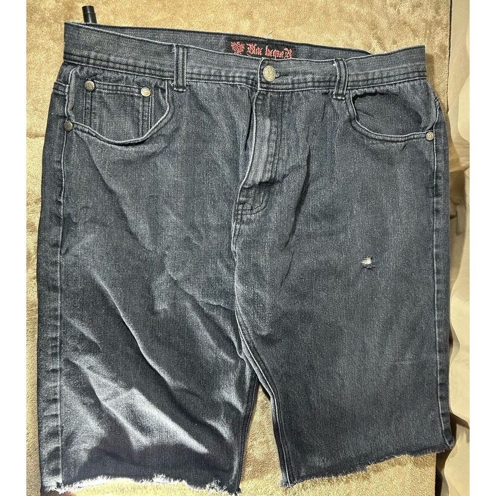 Blac Lacquer Y2K Embroidered Pocket Jorts Size 42W Black Denim Cut-Offs